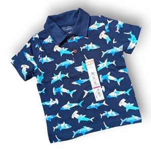 Jumping Beans Boys 12m Blue/Green Shark Short Sleeve Polo